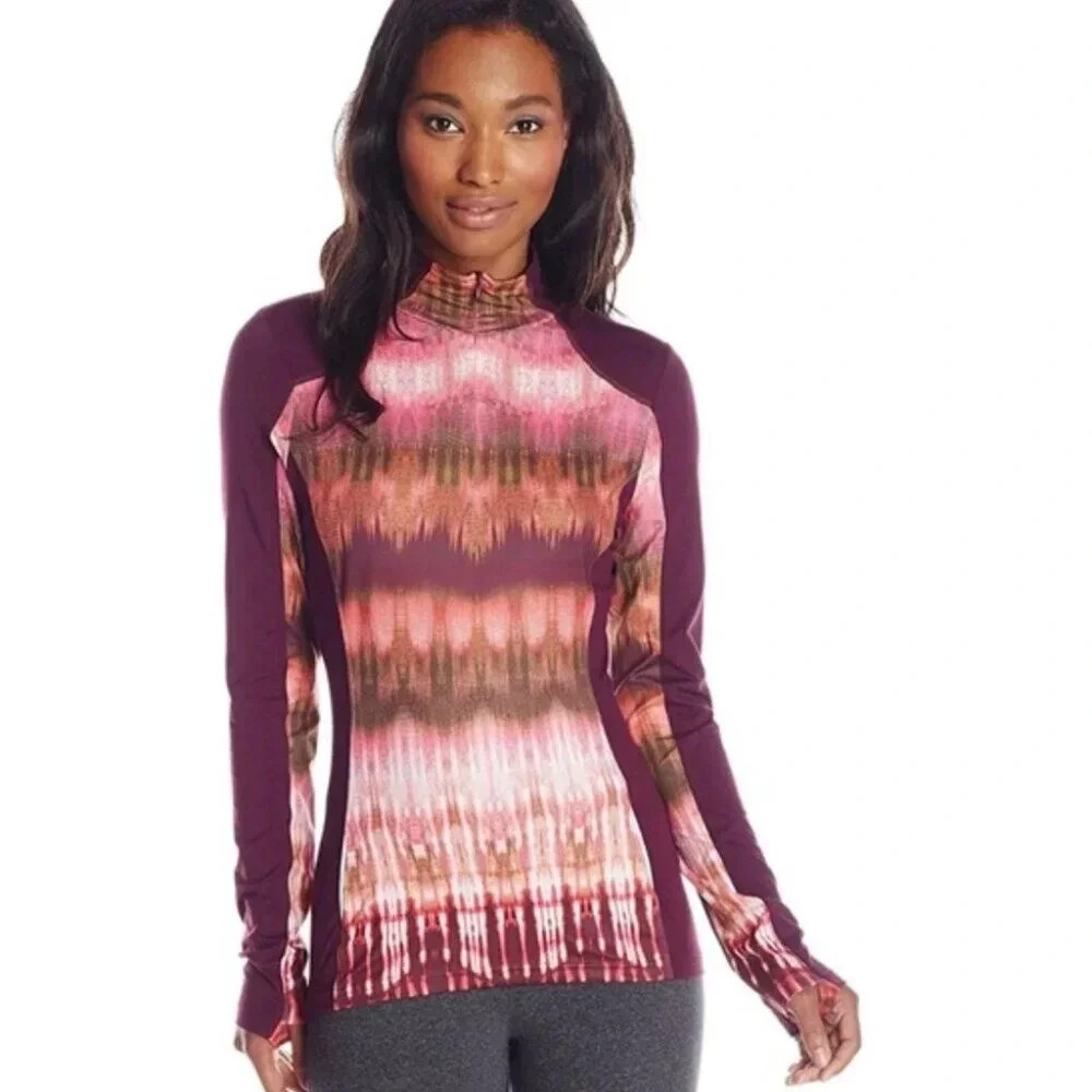 prAna Womens Medium Sierra Novelty Print 1/4 Zip T-Shirt
